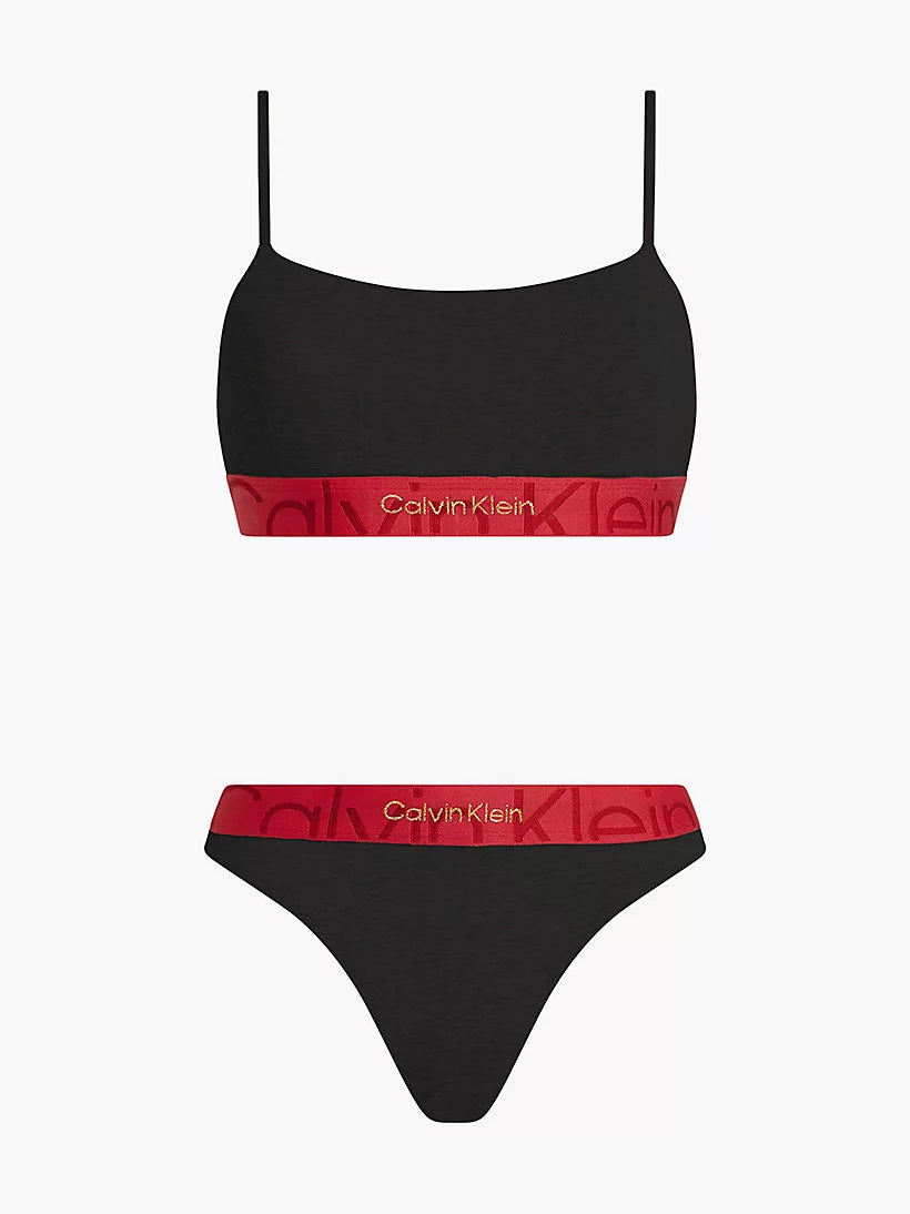 Calvin Klein Black & Red Embossed Bra & thong set